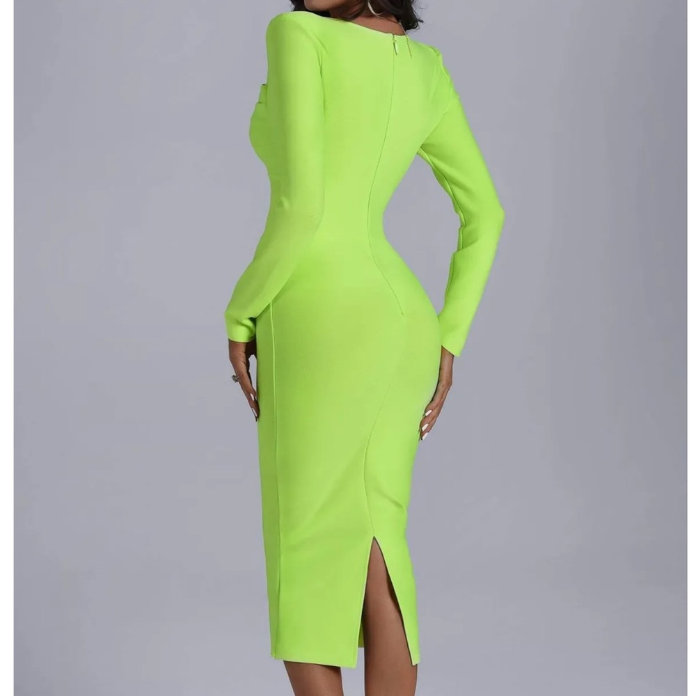 NWT Elegant Lime Green Midi Dress - Picture 5 of 6